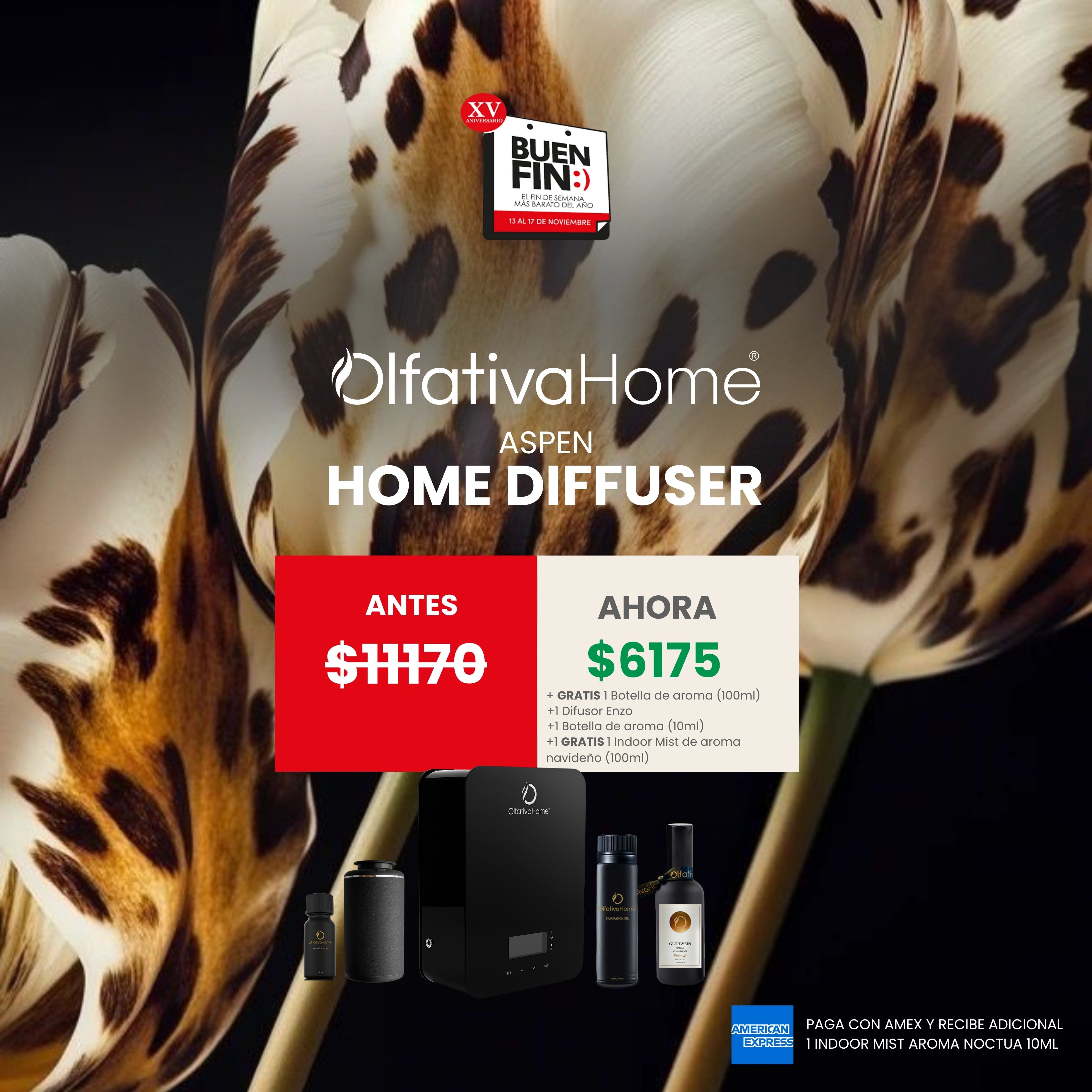 SET Difusor Aspen con Suscripción de aroma. Recibe GRATIS: un Aroma de 100 ml + un Difusor de auto Enzo + un aroma de 10 ml + un Indoor Mist navideño 100 ml.